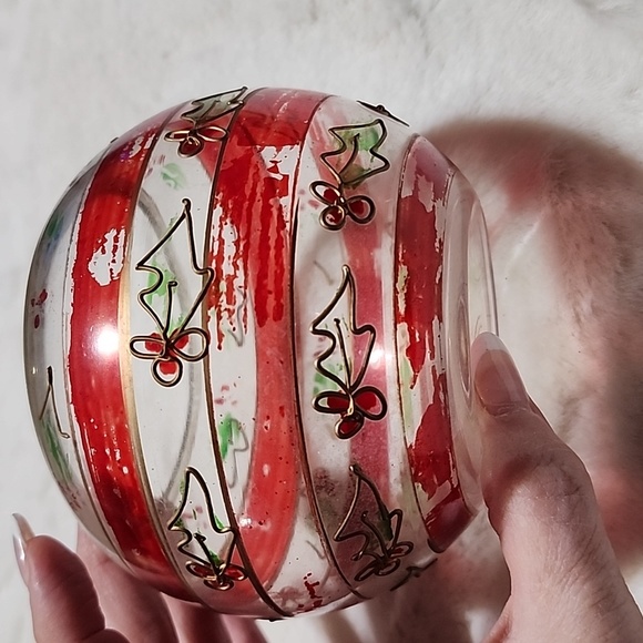 VINTAGE  CHRISTMAS DECORATIVE GLASS BOWL AND CANDLE HOLDER - Picture 5 of 9